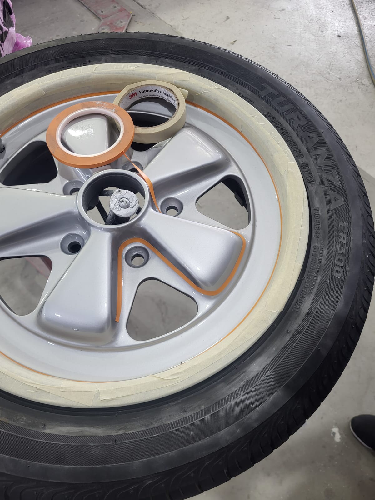 alloy wheel taped and prepped for rim repair perth rim restoration perth diamond cutting perth and curb rash repair perth